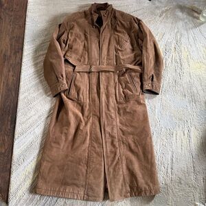 Vintage Pelle Studio Brown genuine leather long jacket coat tie belt medium
